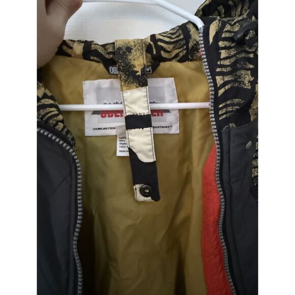 Vintage 90s Obermeyer Abstract Animal Print Ski Jacket - Gold & Black - Size 12 - Picture 6 of 11